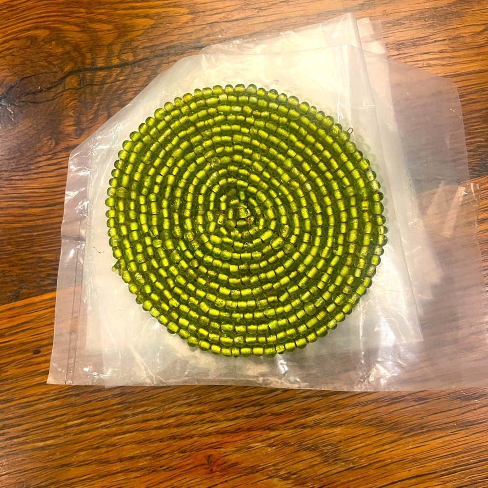 Brand New Light Green Handmade Beaded Coasters - set of 6